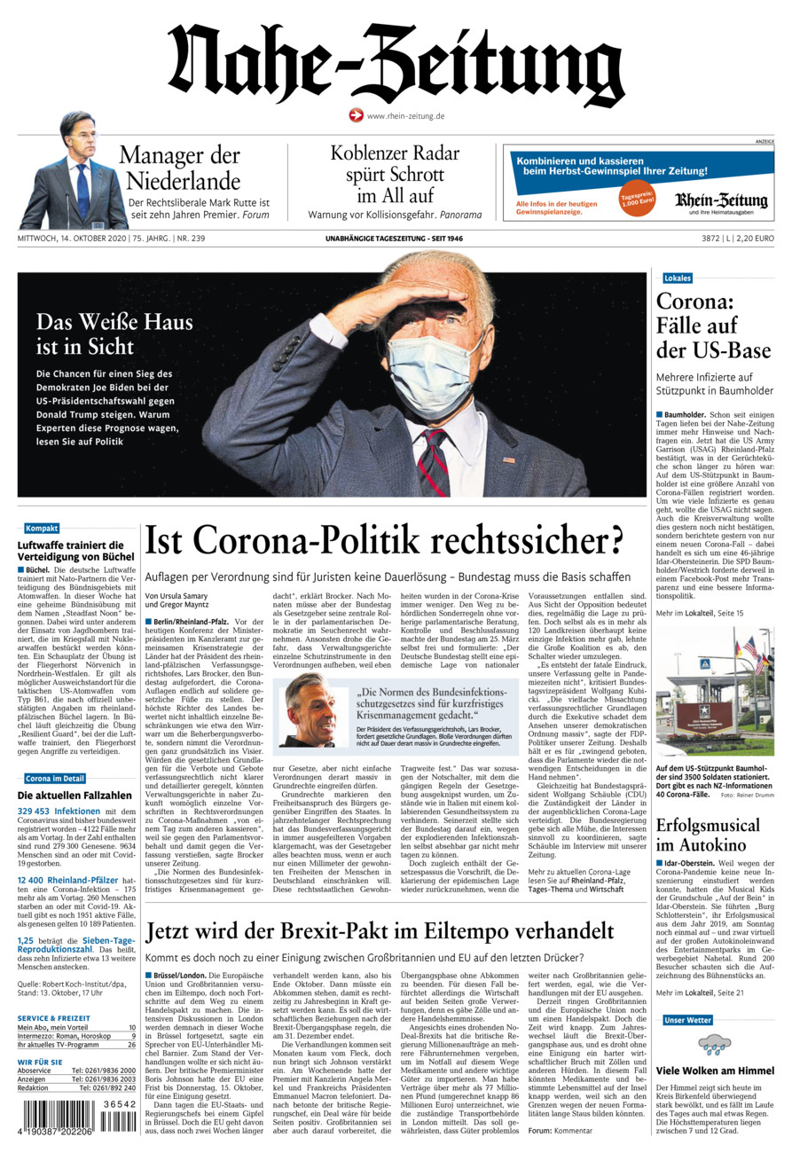 Nahe-Zeitung vom Mittwoch, 14.10.2020