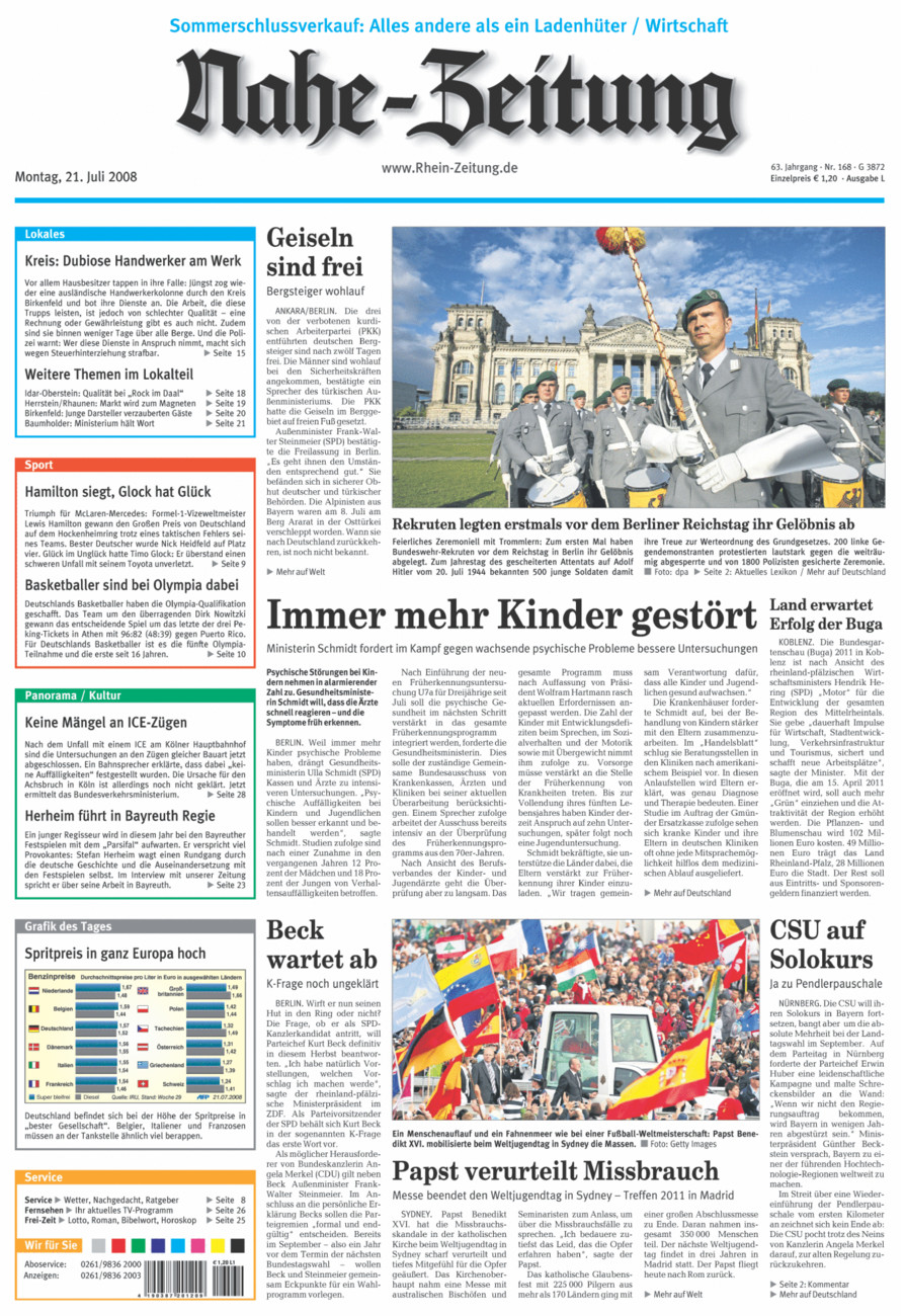 Nahe-Zeitung vom Montag, 21.07.2008