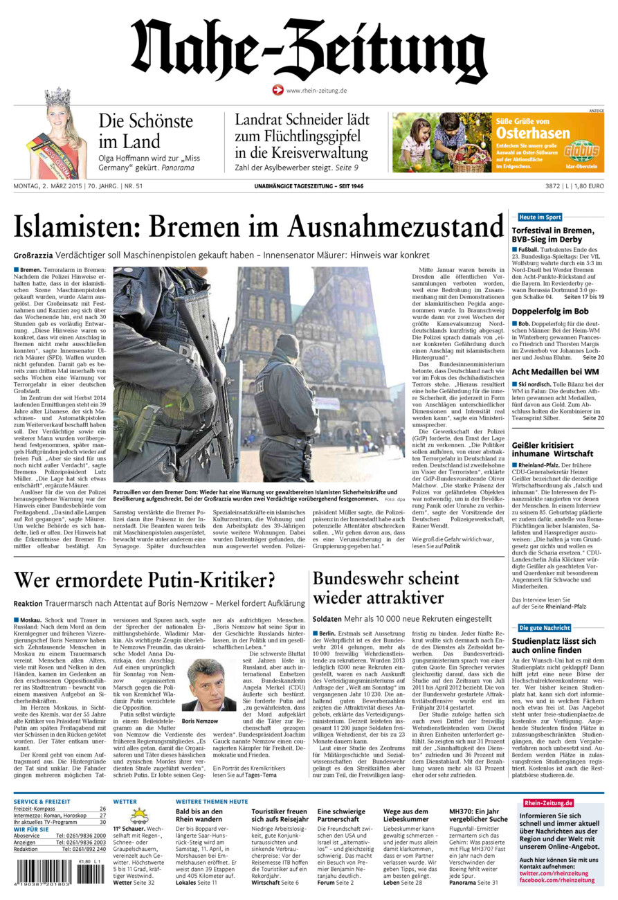 Nahe-Zeitung vom Montag, 02.03.2015
