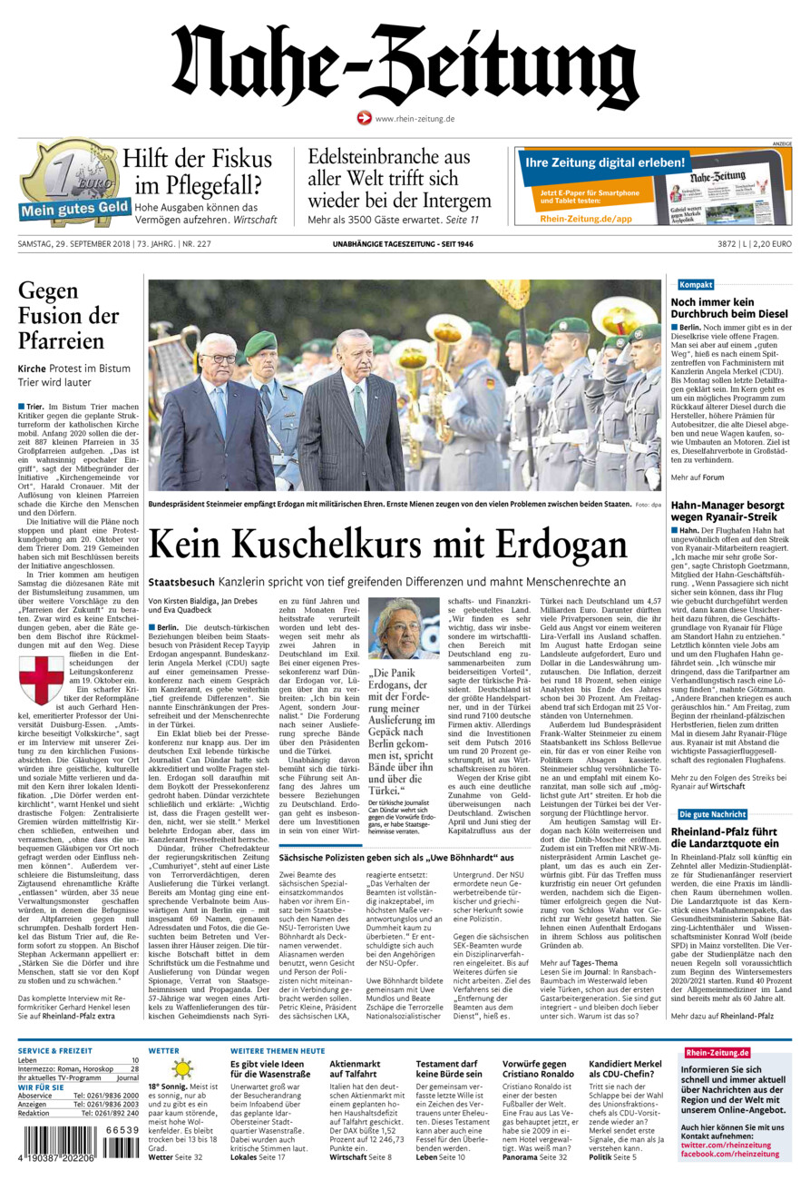 Nahe-Zeitung vom Samstag, 29.09.2018
