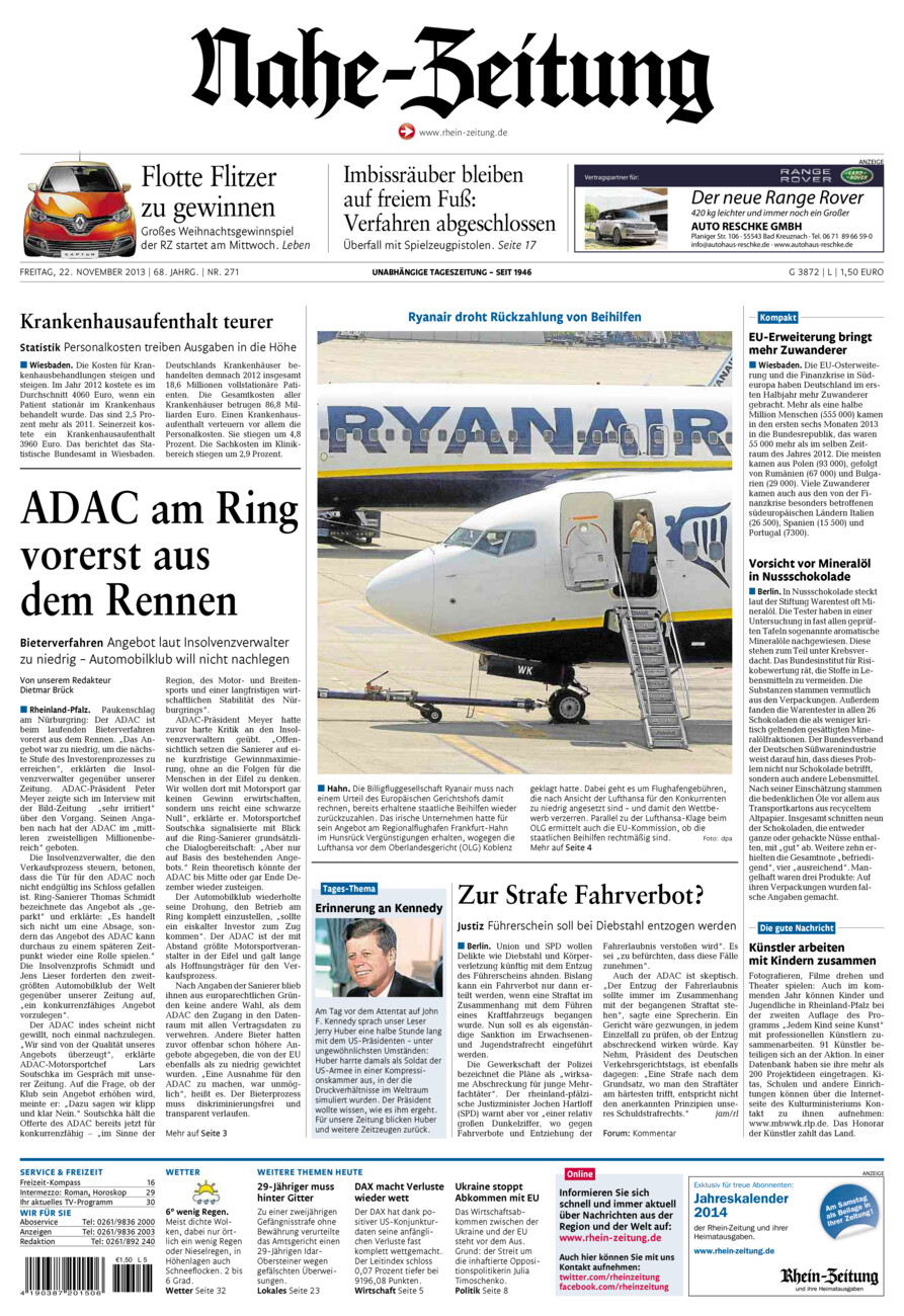 Nahe-Zeitung vom Freitag, 22.11.2013