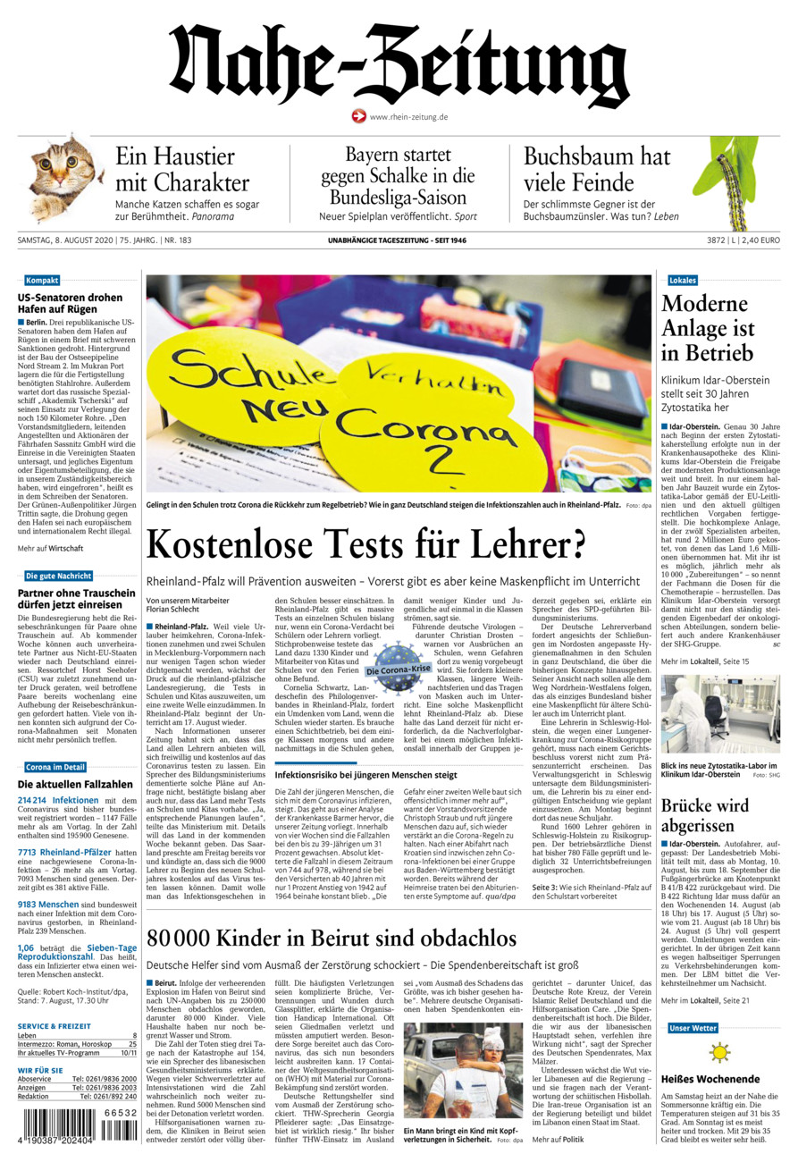 Nahe-Zeitung vom Samstag, 08.08.2020