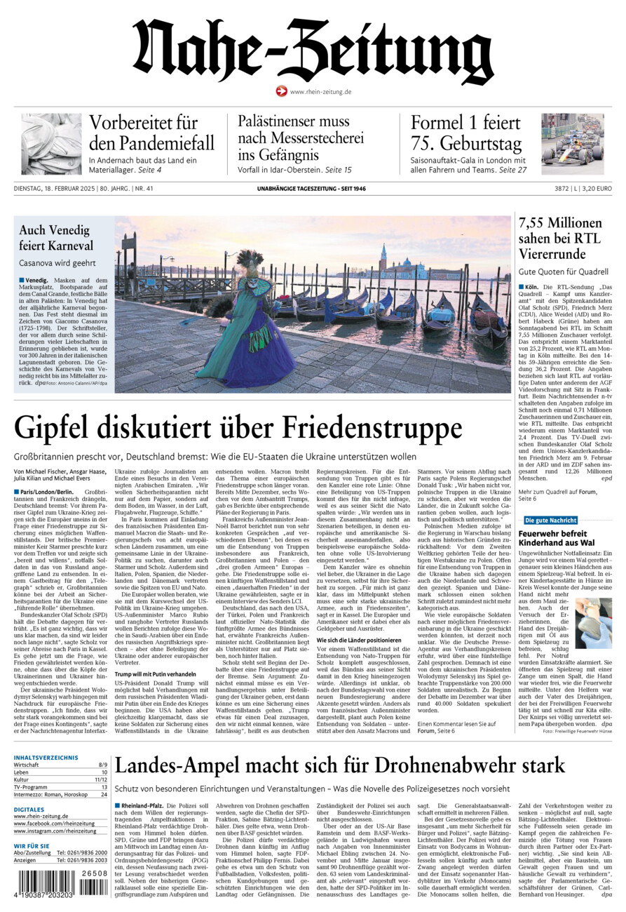 Nahe-Zeitung vom Dienstag, 18.02.2025