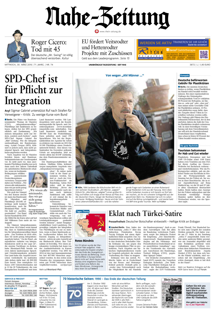 Nahe-Zeitung vom Mittwoch, 30.03.2016