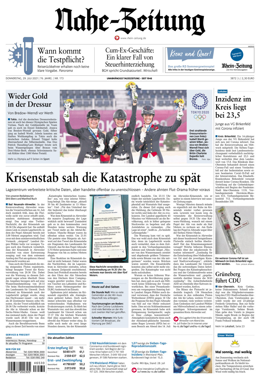 Nahe-Zeitung vom Donnerstag, 29.07.2021