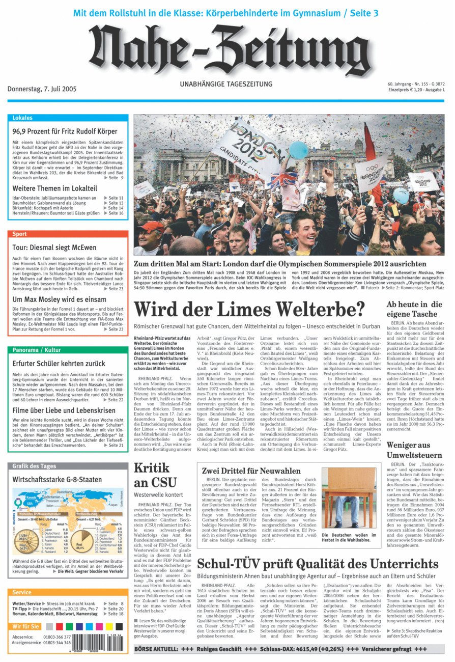 Nahe-Zeitung vom Donnerstag, 07.07.2005