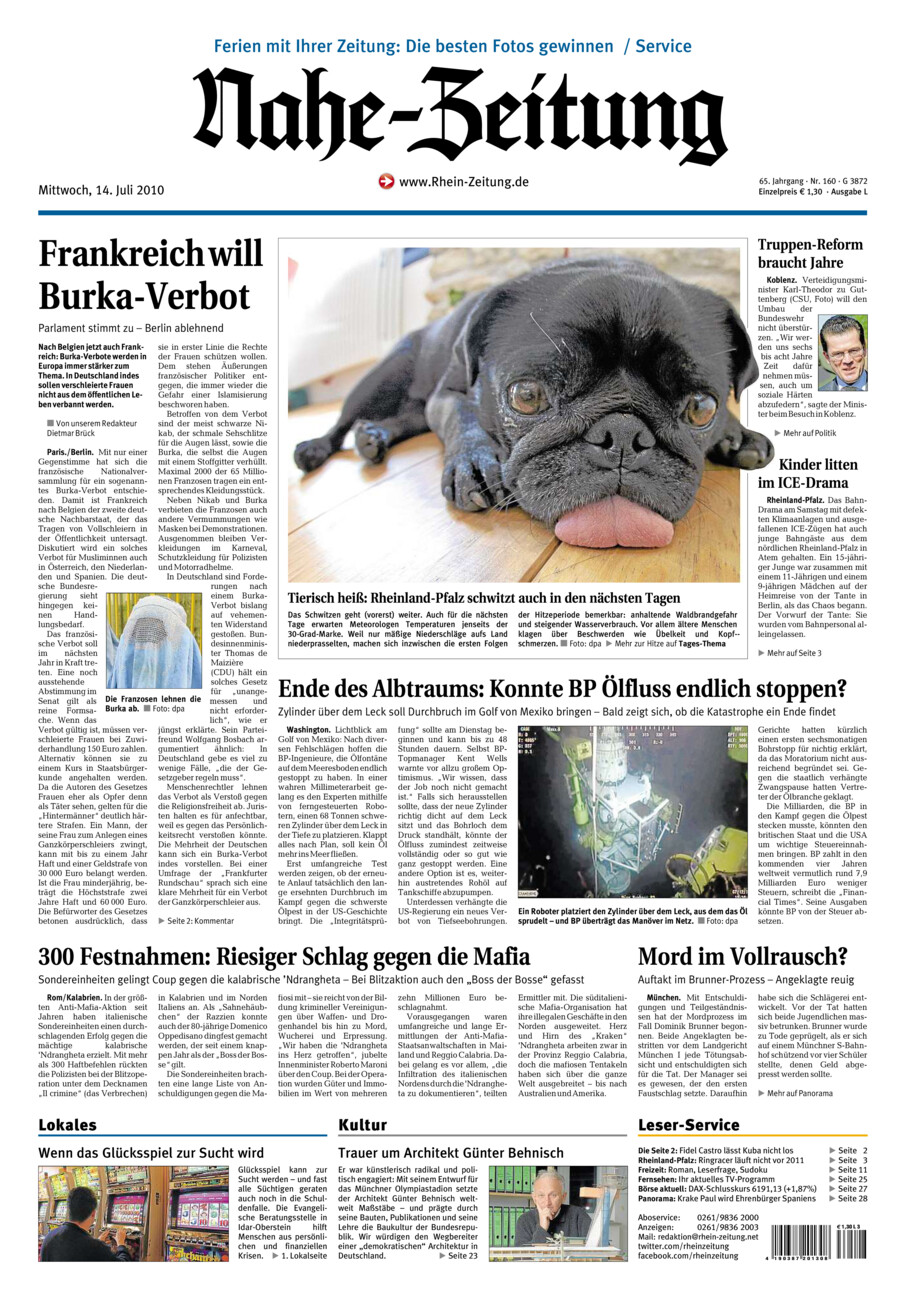 Nahe-Zeitung vom Mittwoch, 14.07.2010