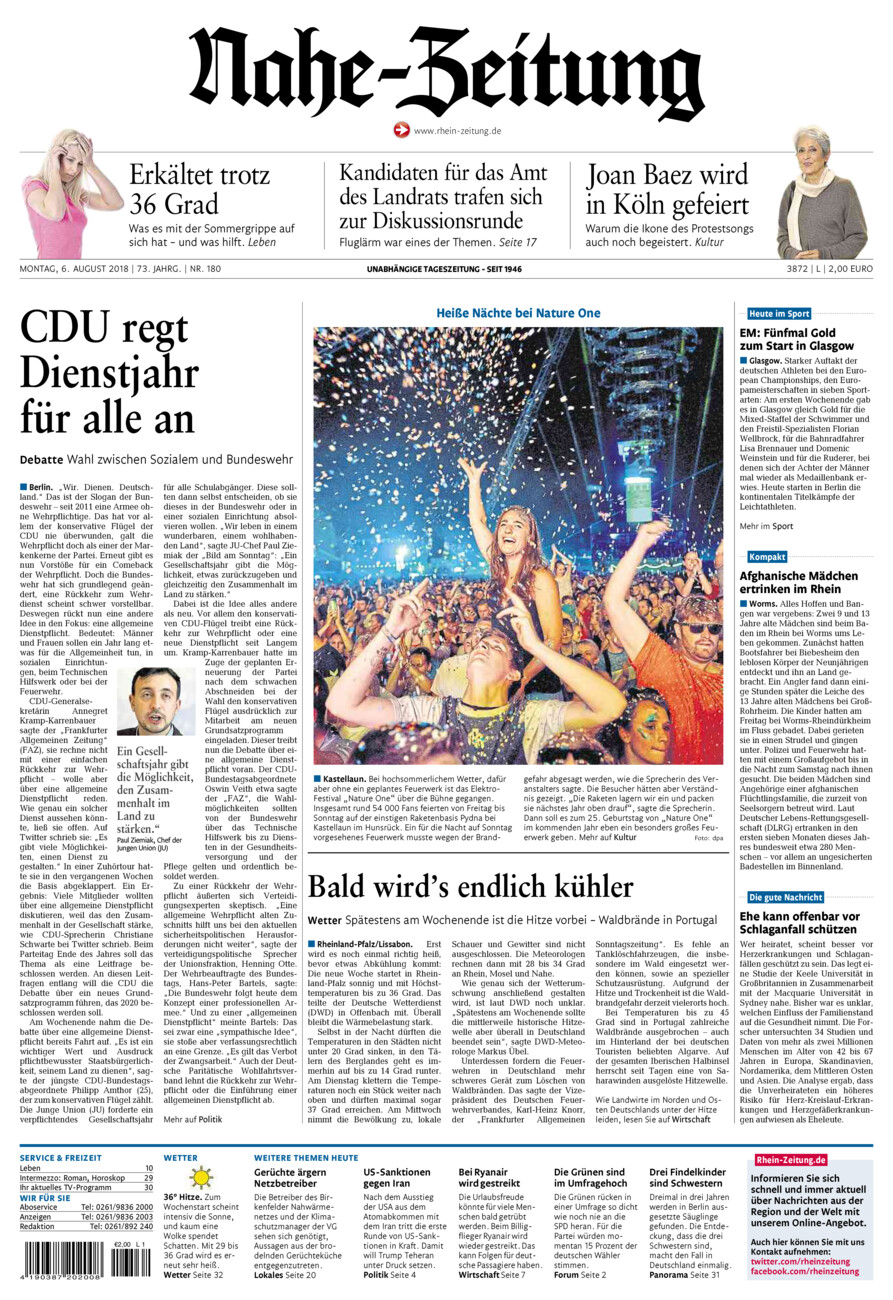 Nahe-Zeitung vom Montag, 06.08.2018
