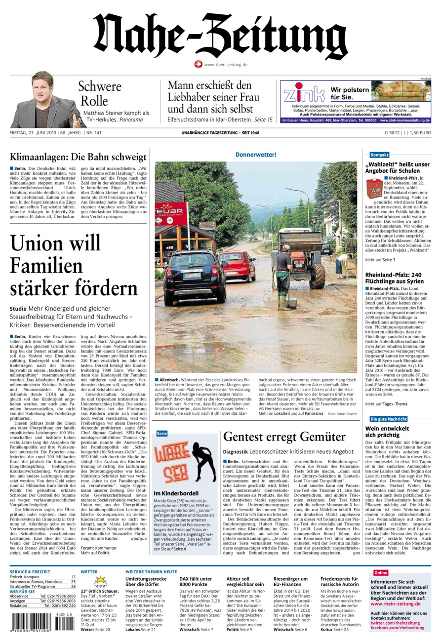 Nahe-Zeitung vom Freitag, 21.06.2013