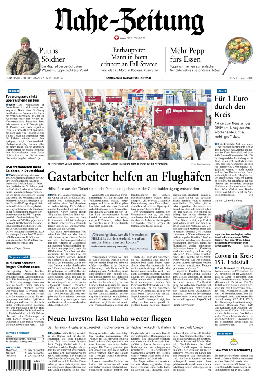 Nahe-Zeitung vom Donnerstag, 30.06.2022
