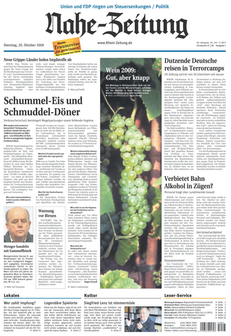 Nahe-Zeitung vom Dienstag, 20.10.2009