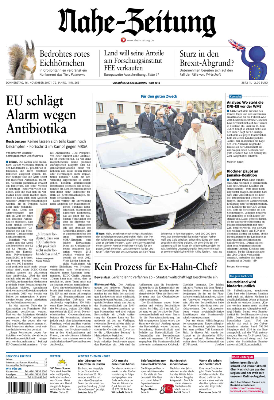 Nahe-Zeitung vom Donnerstag, 16.11.2017