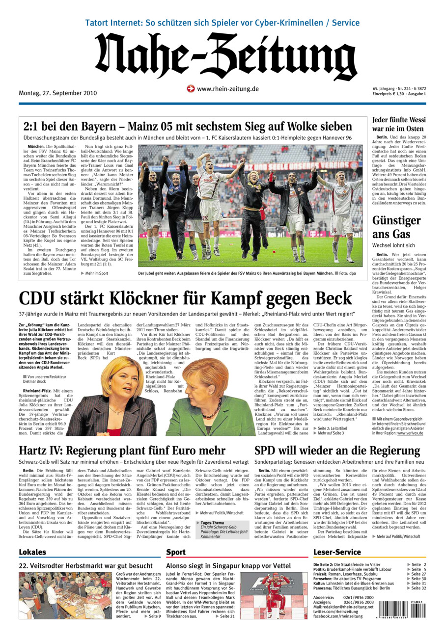 Nahe-Zeitung vom Montag, 27.09.2010