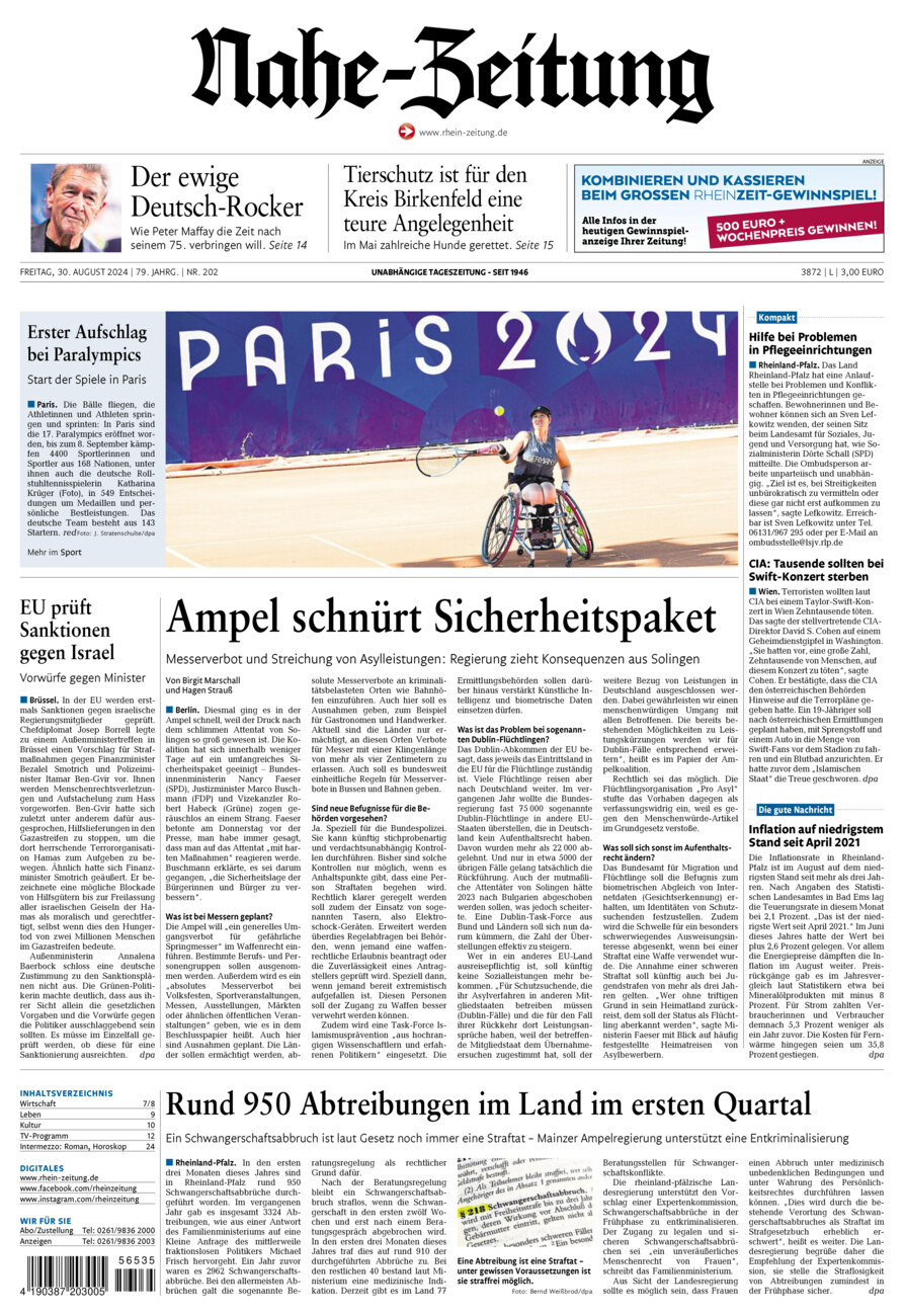 Nahe-Zeitung vom Freitag, 30.08.2024