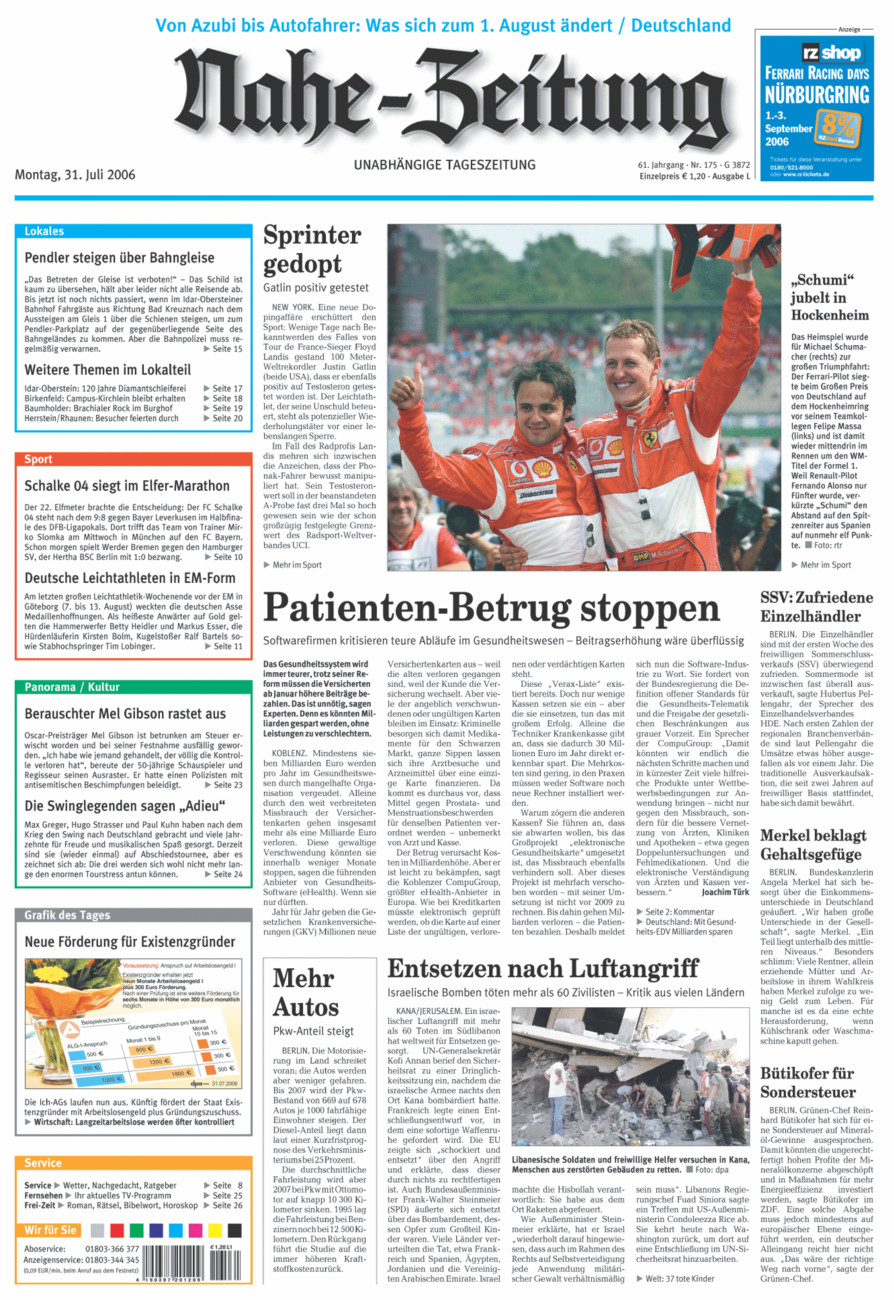 Nahe-Zeitung vom Montag, 31.07.2006