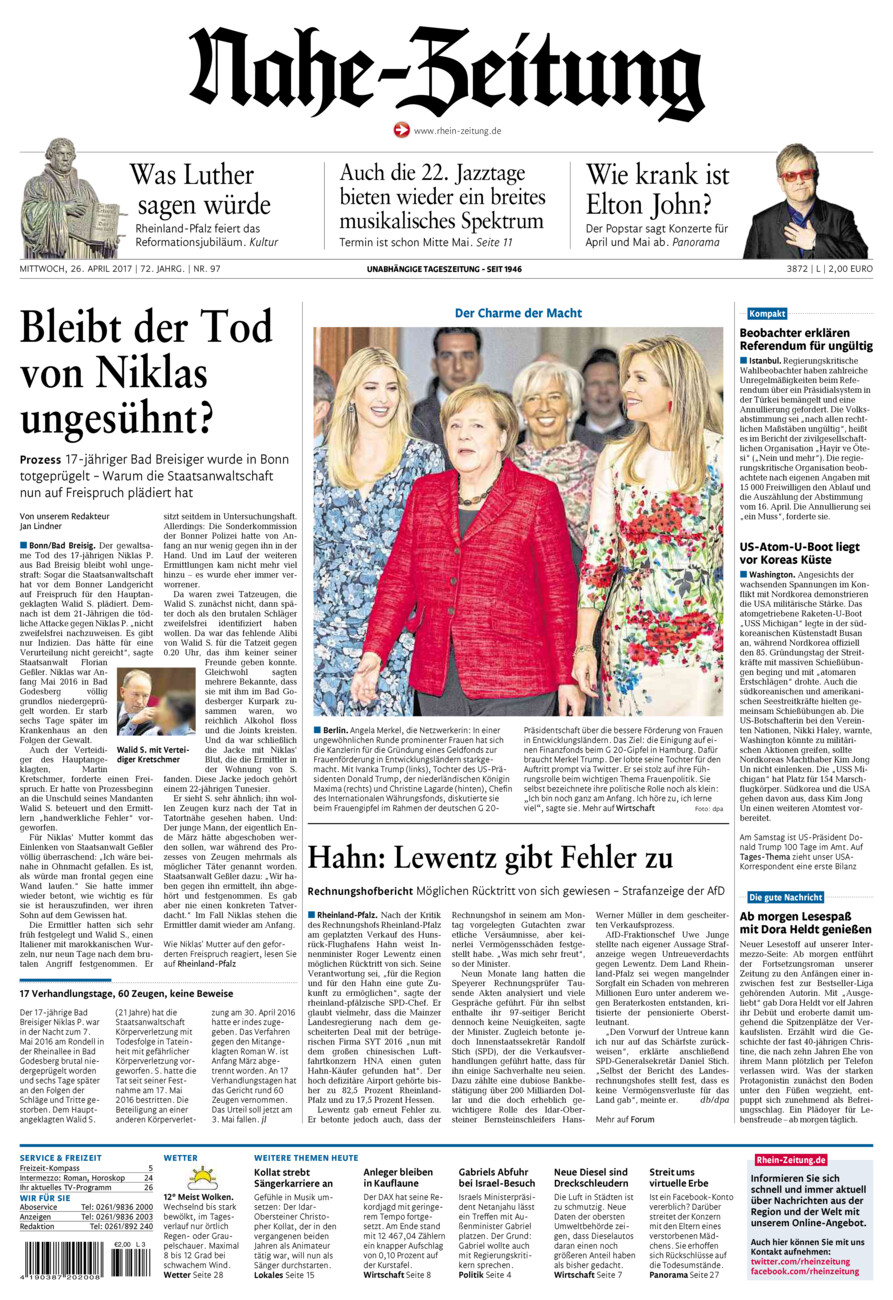 Nahe-Zeitung vom Mittwoch, 26.04.2017