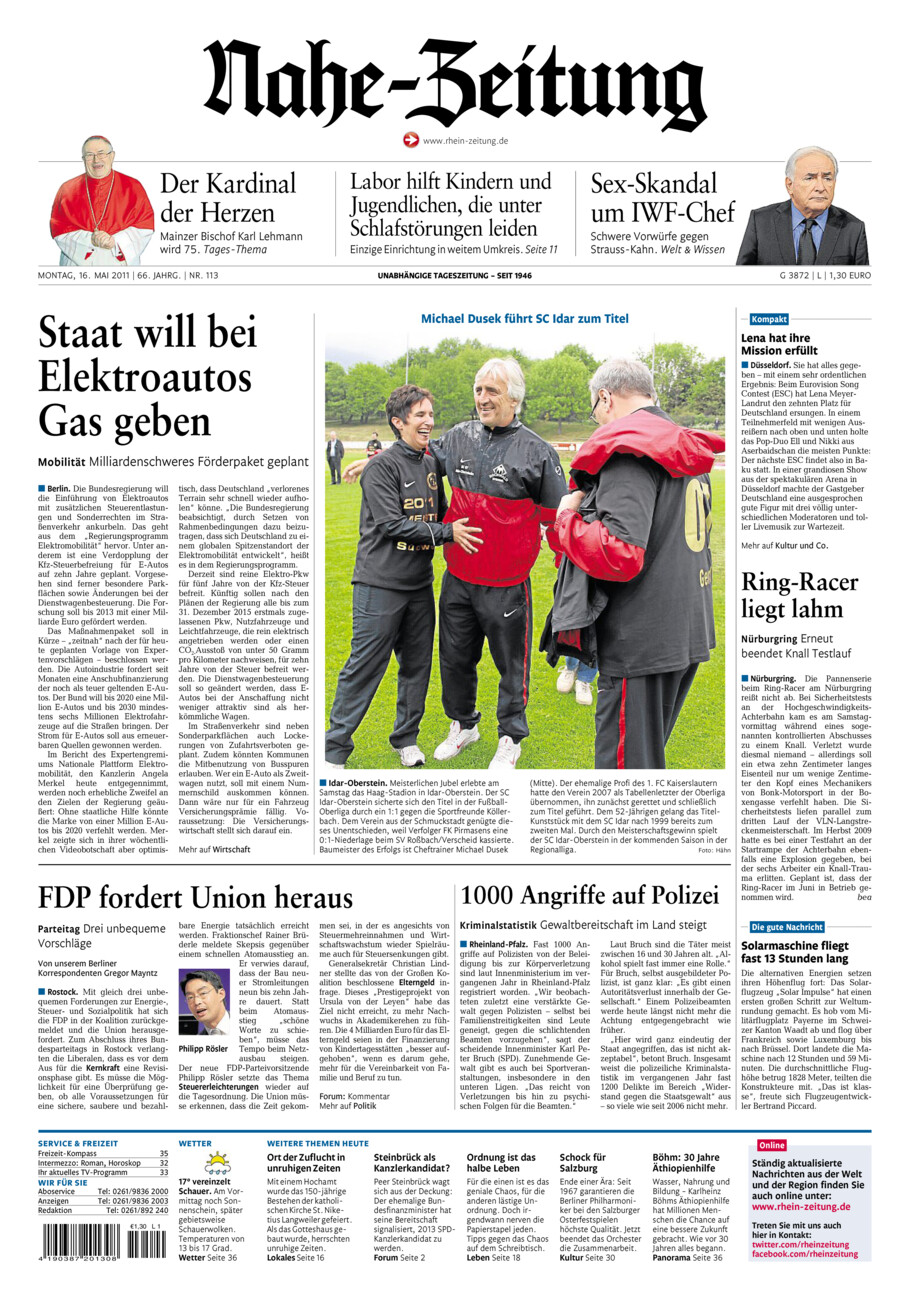 Nahe-Zeitung vom Montag, 16.05.2011