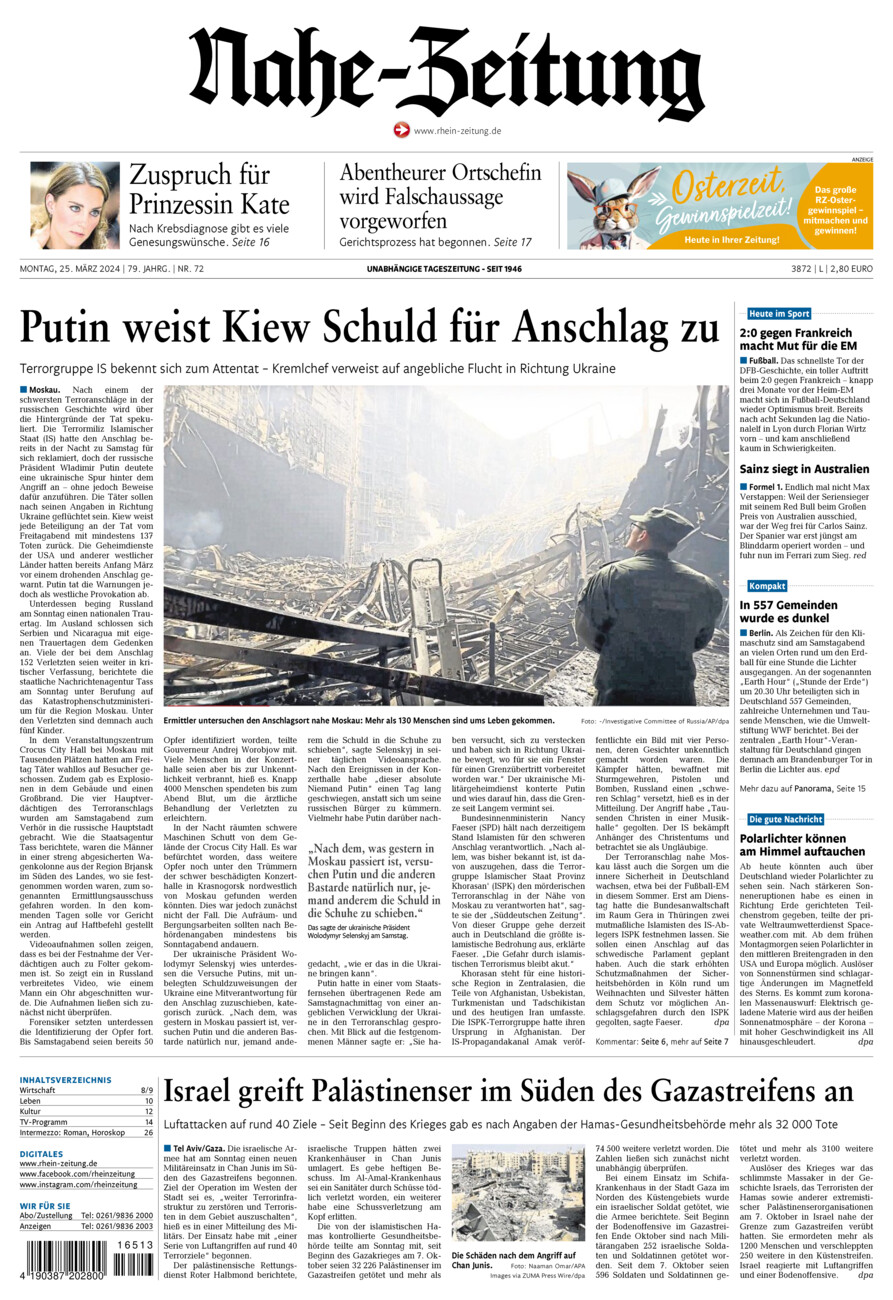 Nahe-Zeitung vom Montag, 25.03.2024