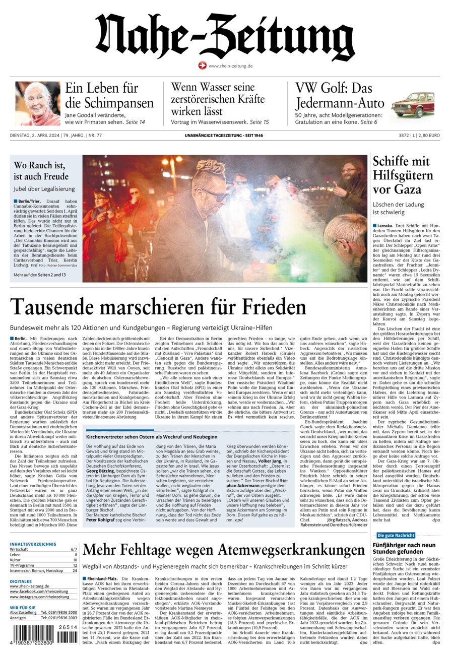 Nahe-Zeitung vom Dienstag, 02.04.2024