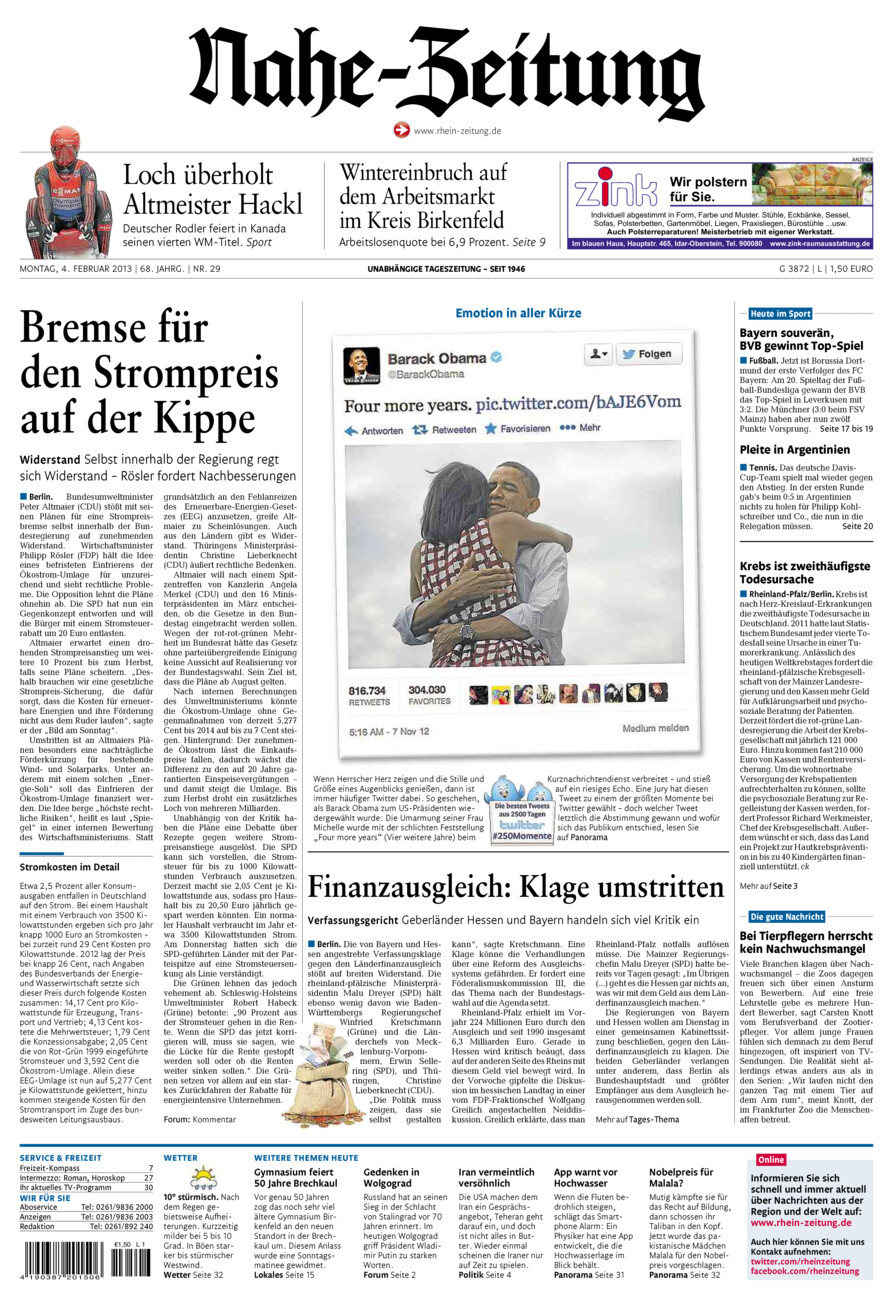 Nahe-Zeitung vom Montag, 04.02.2013