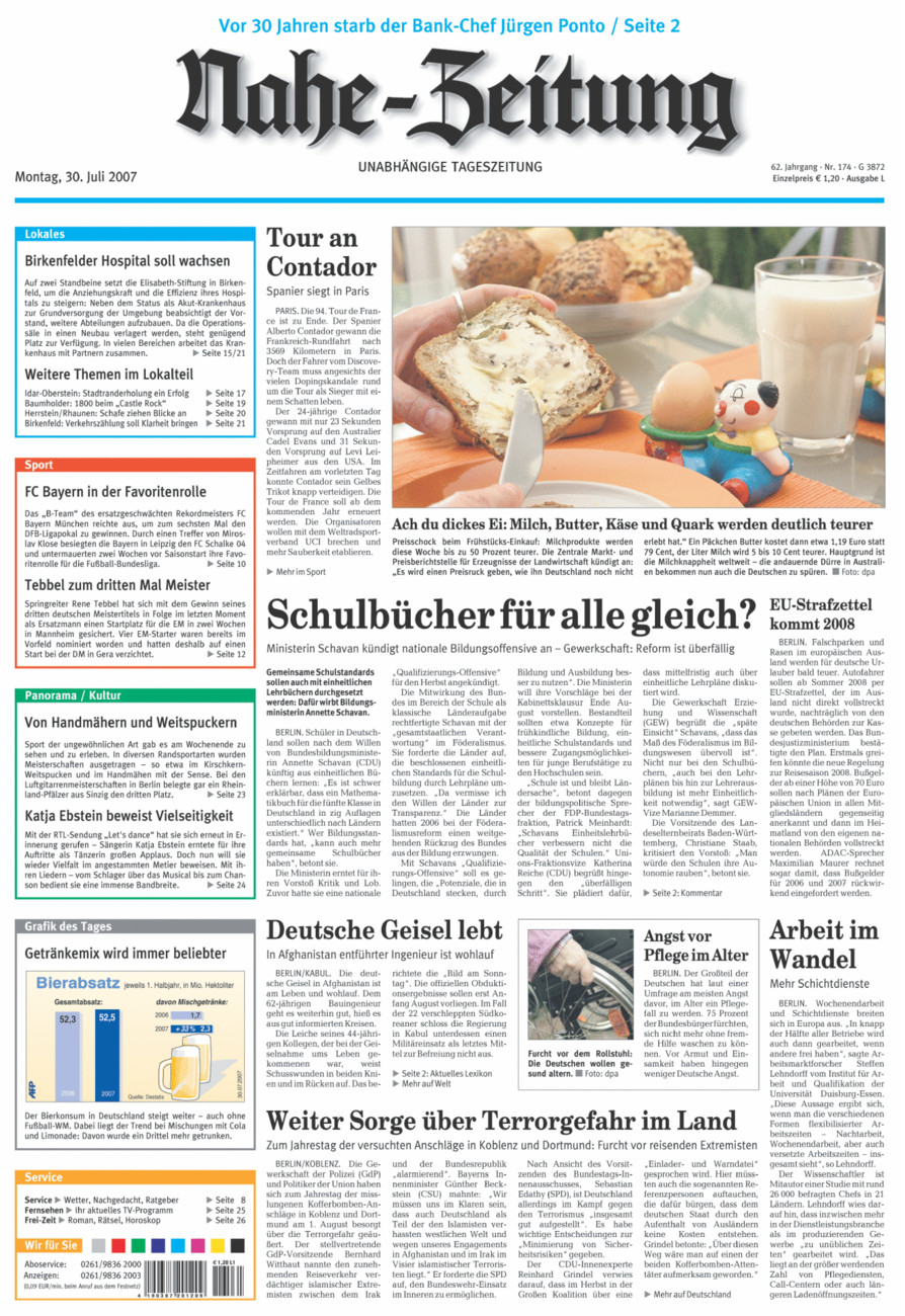 Nahe-Zeitung vom Montag, 30.07.2007