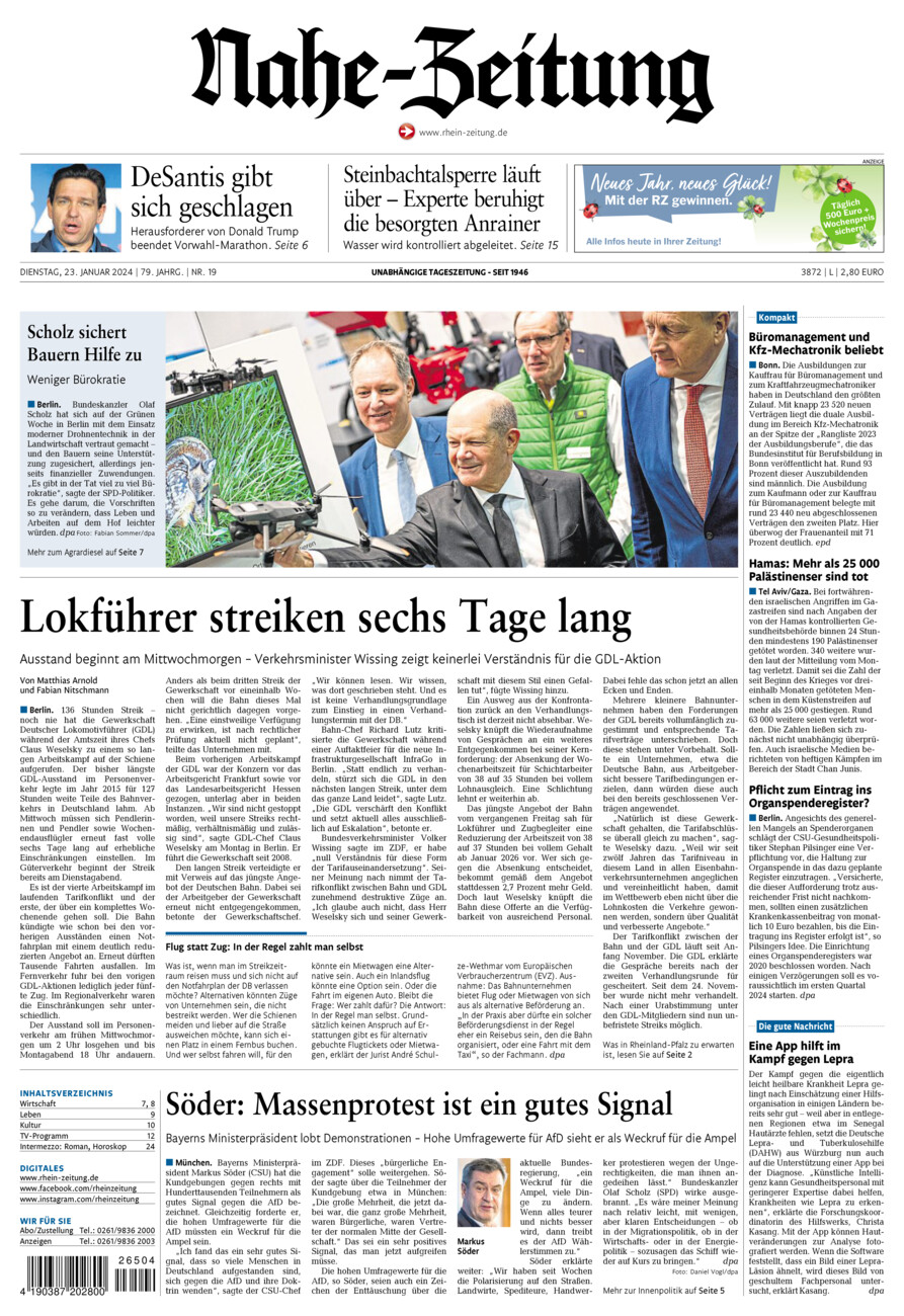 Nahe-Zeitung vom Dienstag, 23.01.2024