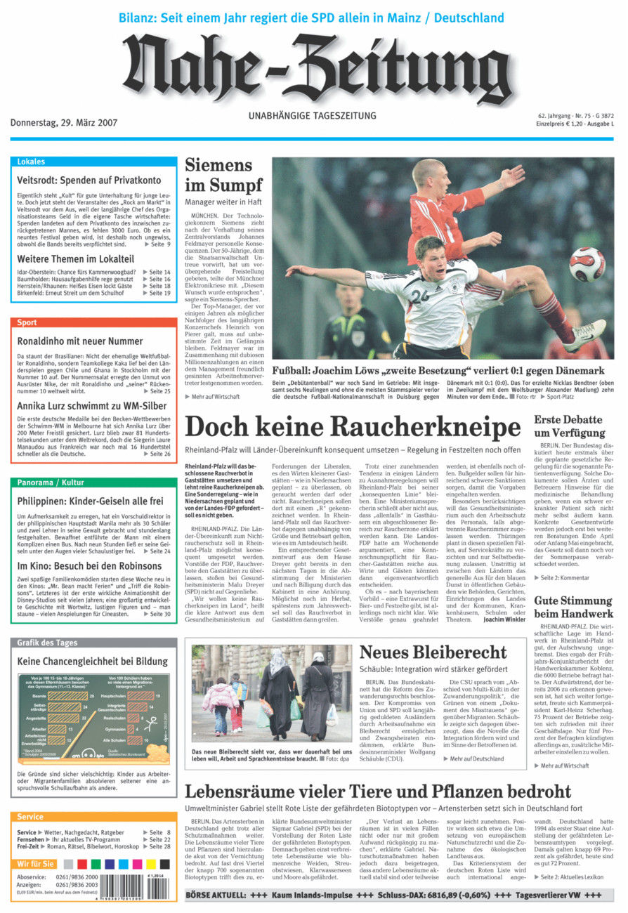 Nahe-Zeitung vom Donnerstag, 29.03.2007