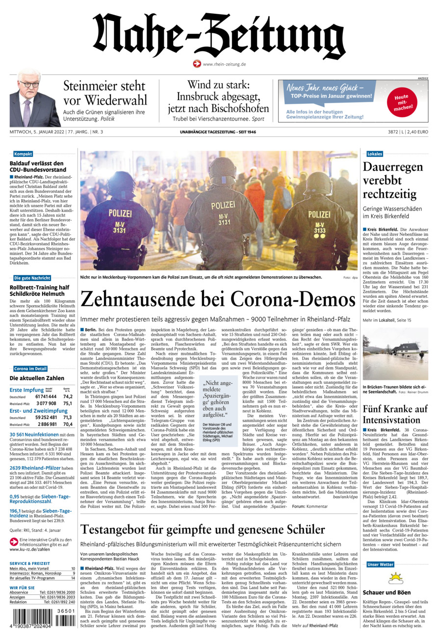 Nahe-Zeitung vom Mittwoch, 05.01.2022