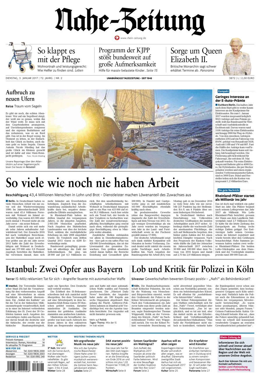 Nahe-Zeitung vom Dienstag, 03.01.2017