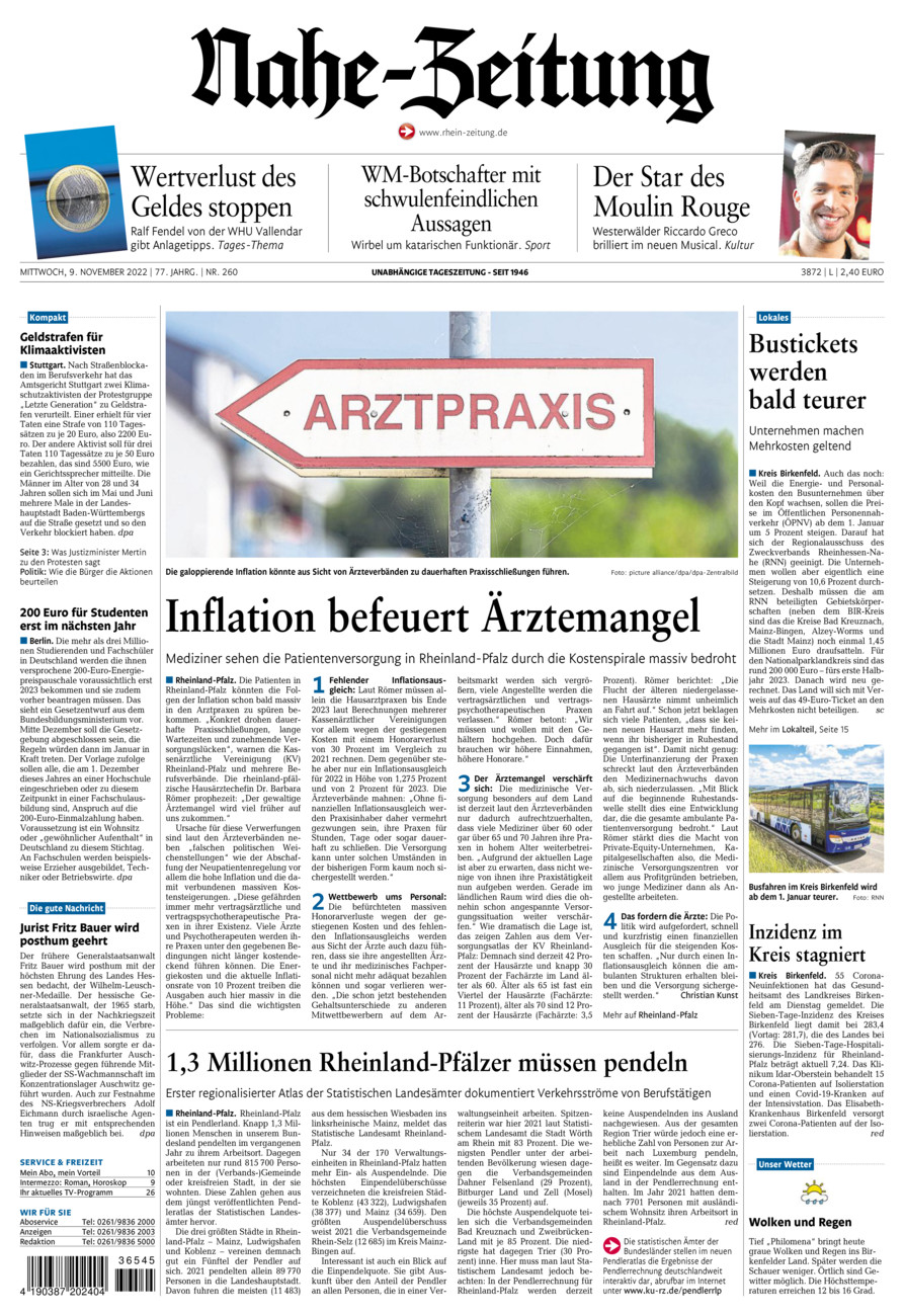 Nahe-Zeitung vom Mittwoch, 09.11.2022
