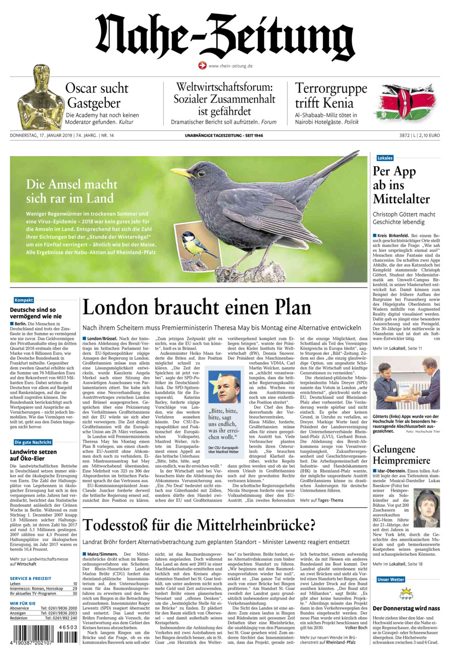 Nahe-Zeitung vom Donnerstag, 17.01.2019