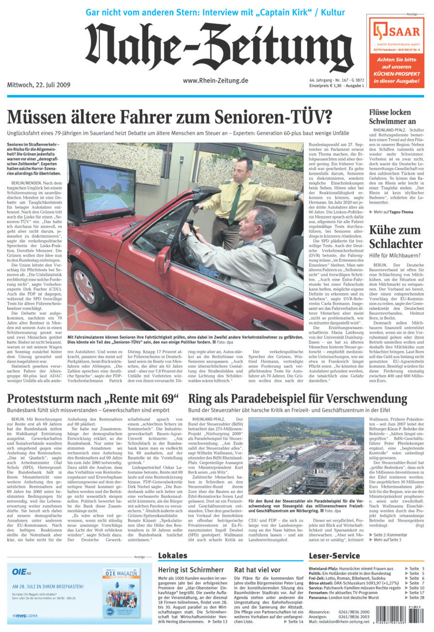 Nahe-Zeitung vom Mittwoch, 22.07.2009