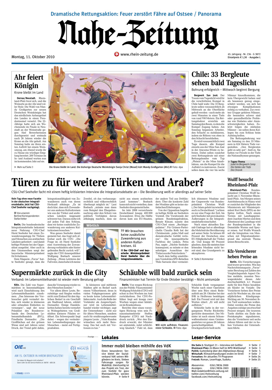 Nahe-Zeitung vom Montag, 11.10.2010