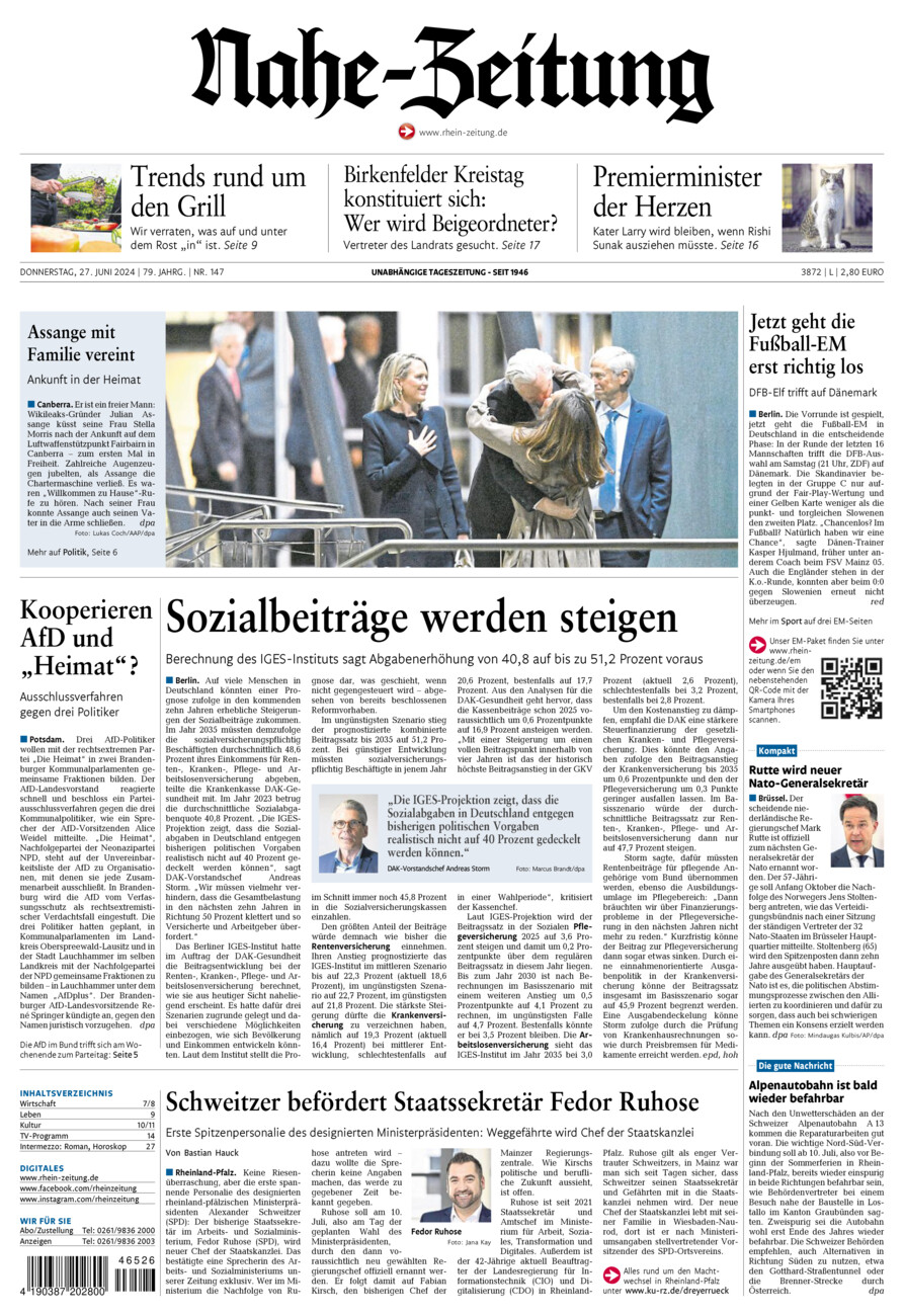 Nahe-Zeitung vom Donnerstag, 27.06.2024