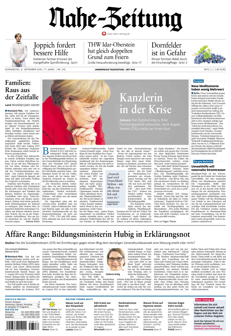 Nahe-Zeitung vom Donnerstag, 08.09.2016