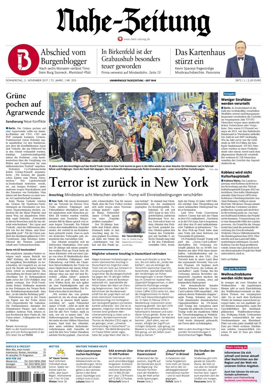 Nahe-Zeitung vom Donnerstag, 02.11.2017