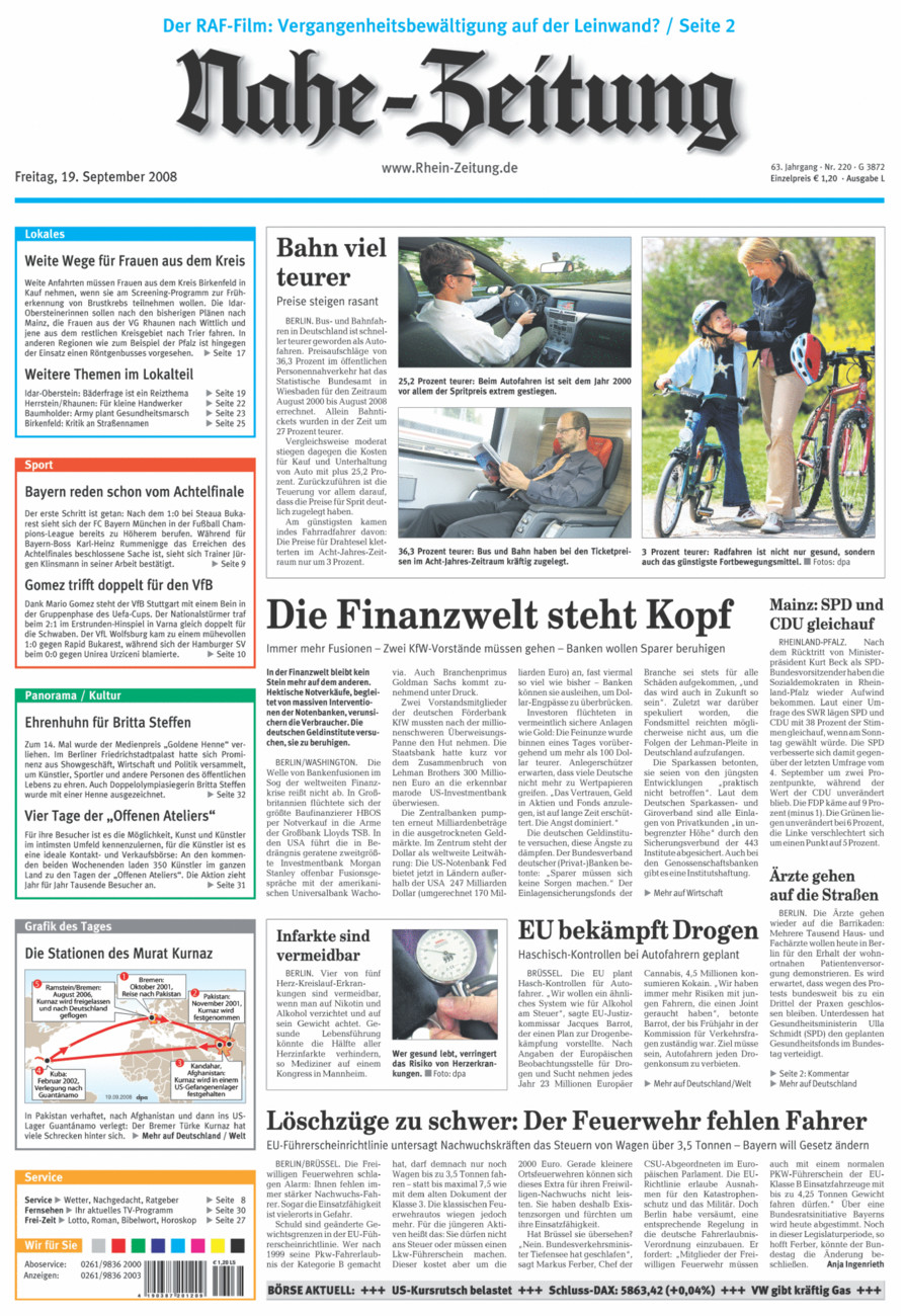 Nahe-Zeitung vom Freitag, 19.09.2008