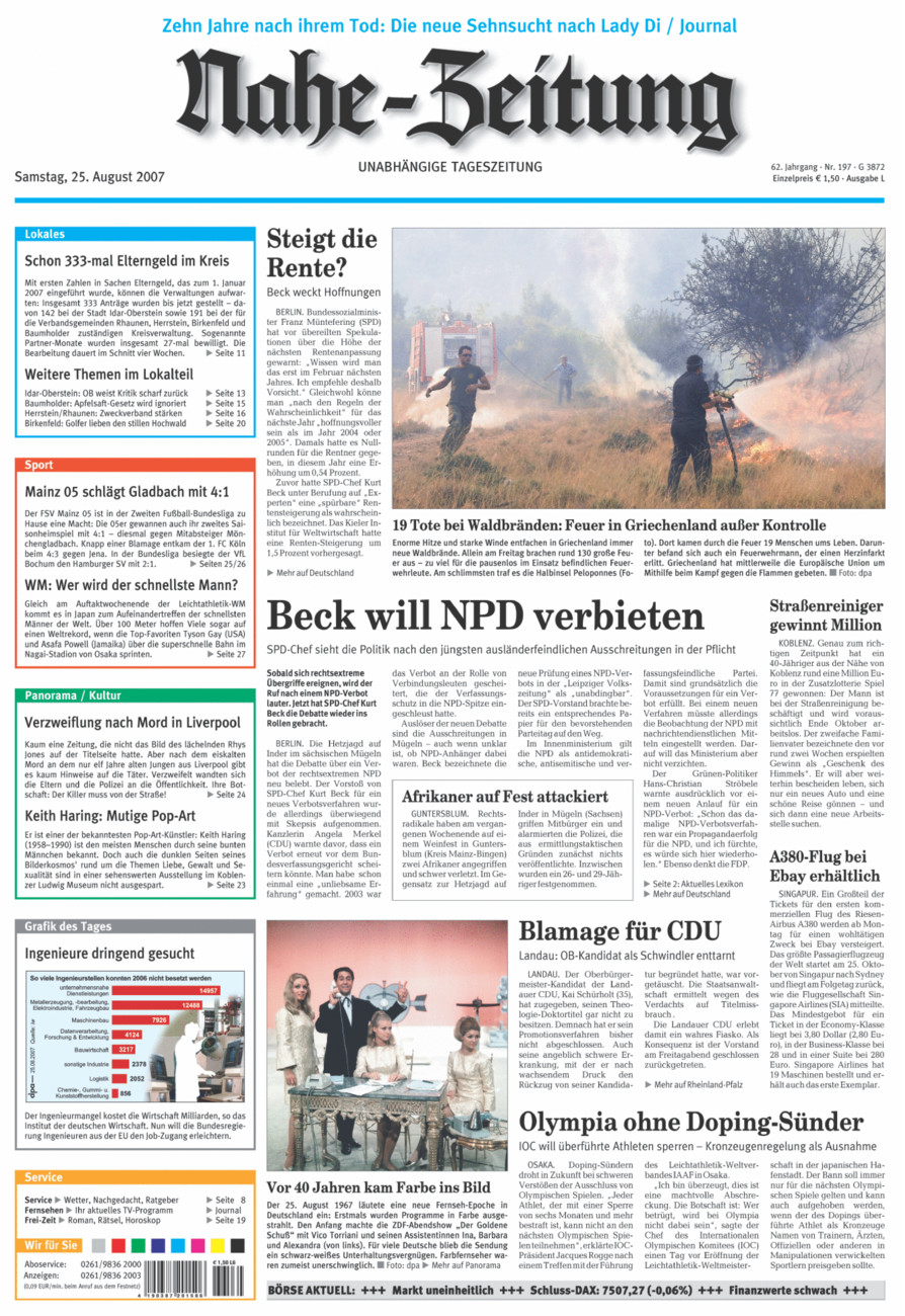 Nahe-Zeitung vom Samstag, 25.08.2007