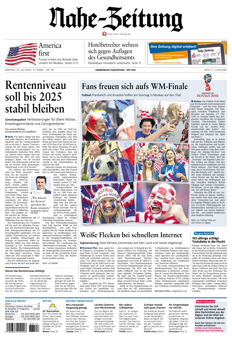 Nahe-Zeitung vom Samstag, 14.07.2018