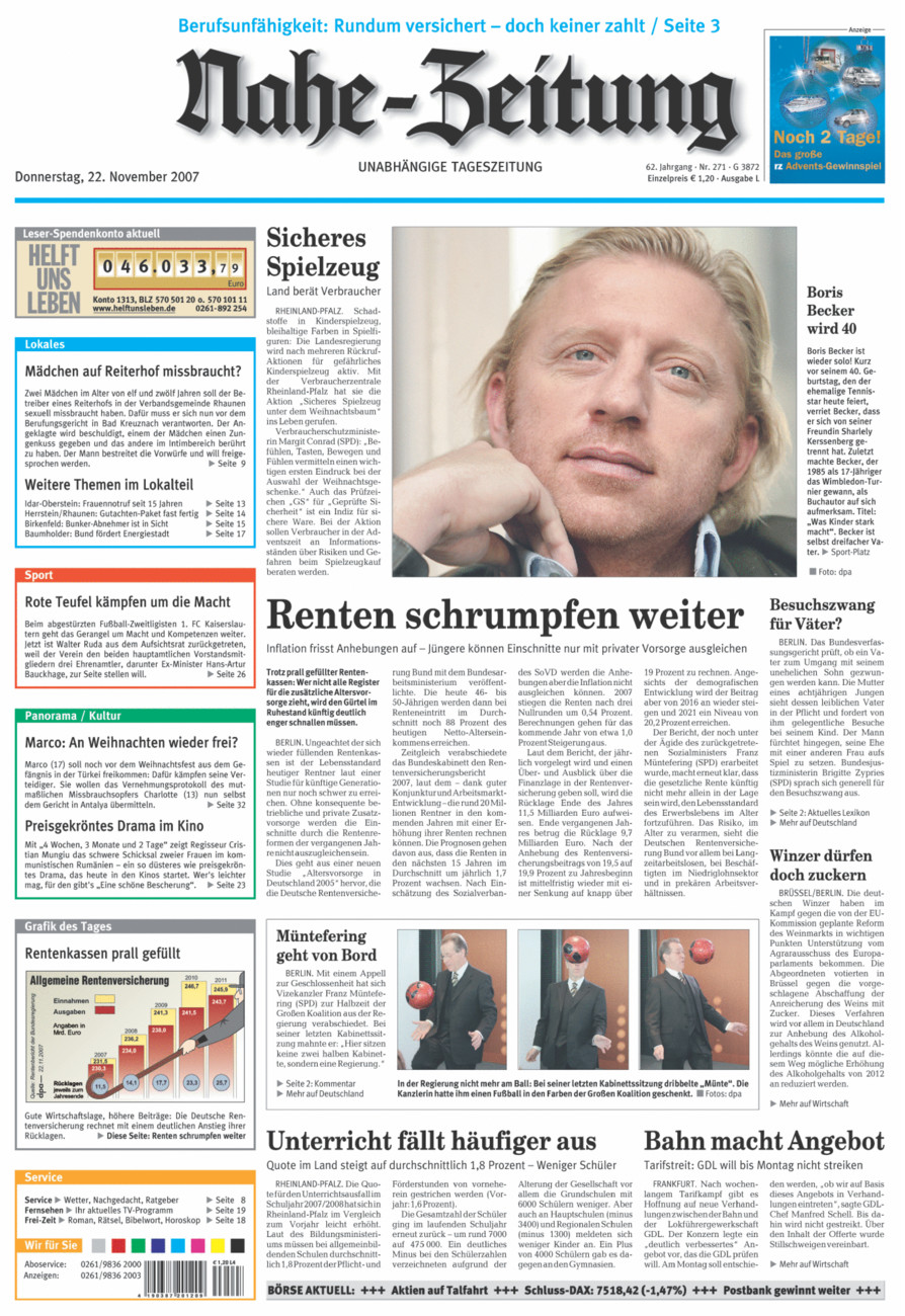 Nahe-Zeitung vom Donnerstag, 22.11.2007