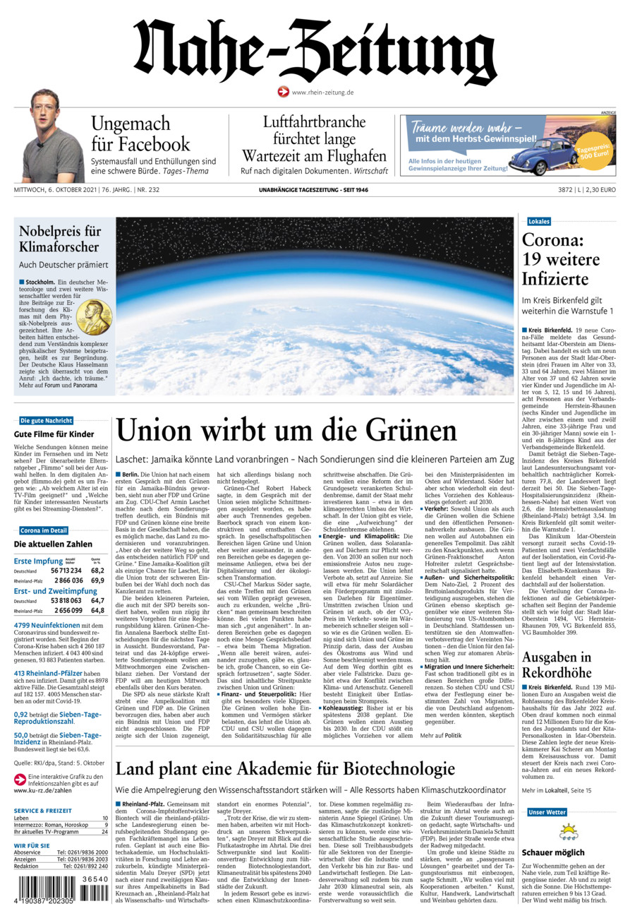 Nahe-Zeitung vom Mittwoch, 06.10.2021