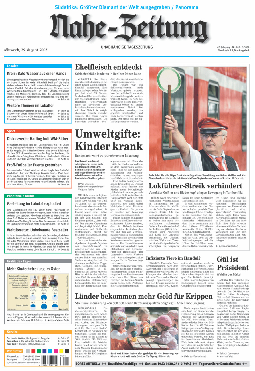 Nahe-Zeitung vom Mittwoch, 29.08.2007