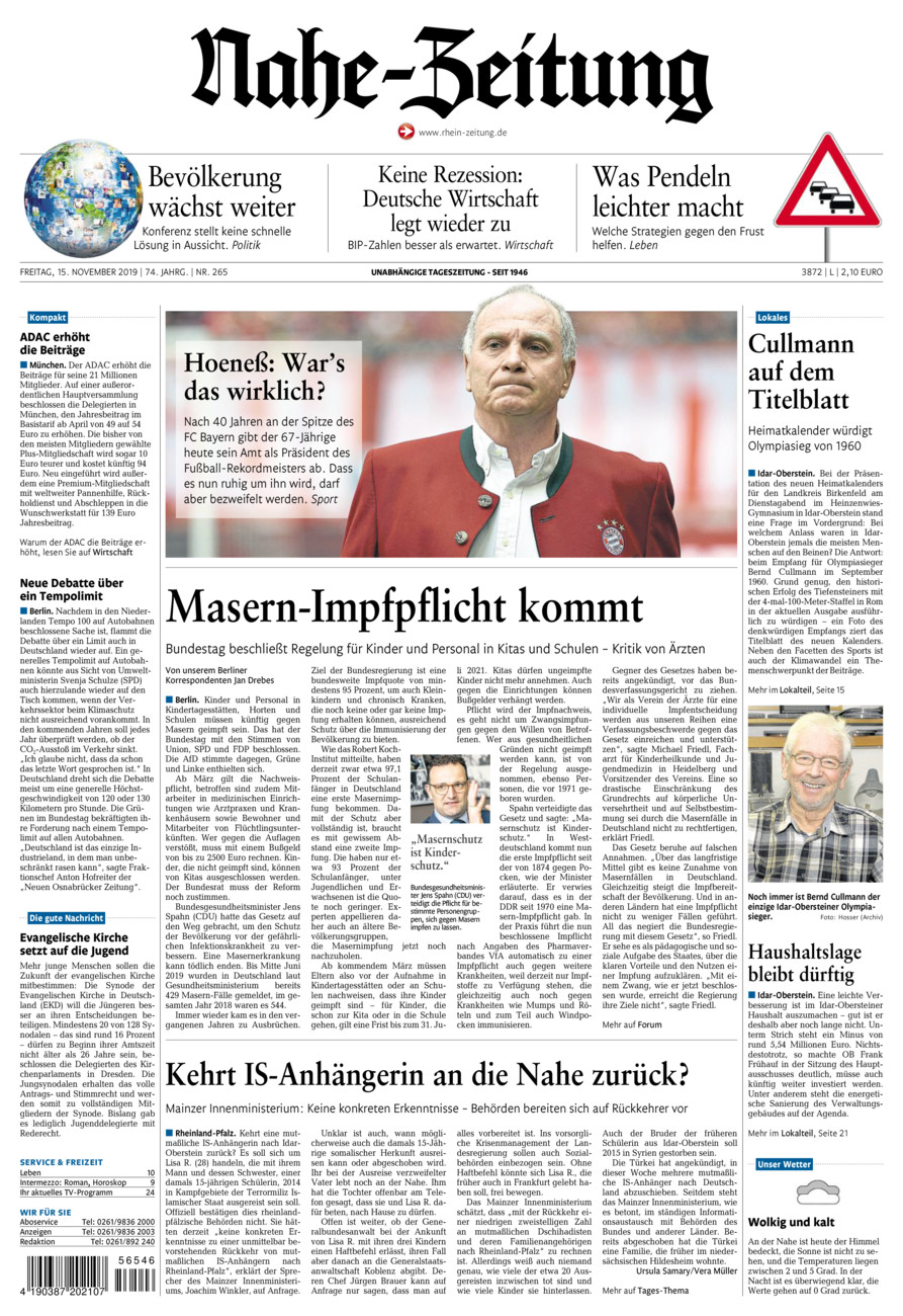 Nahe-Zeitung vom Freitag, 15.11.2019