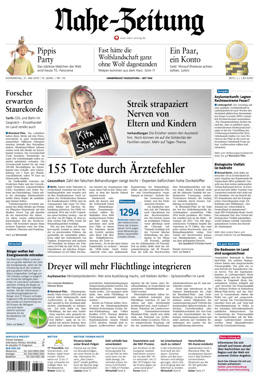 Nahe-Zeitung vom Donnerstag, 21.05.2015