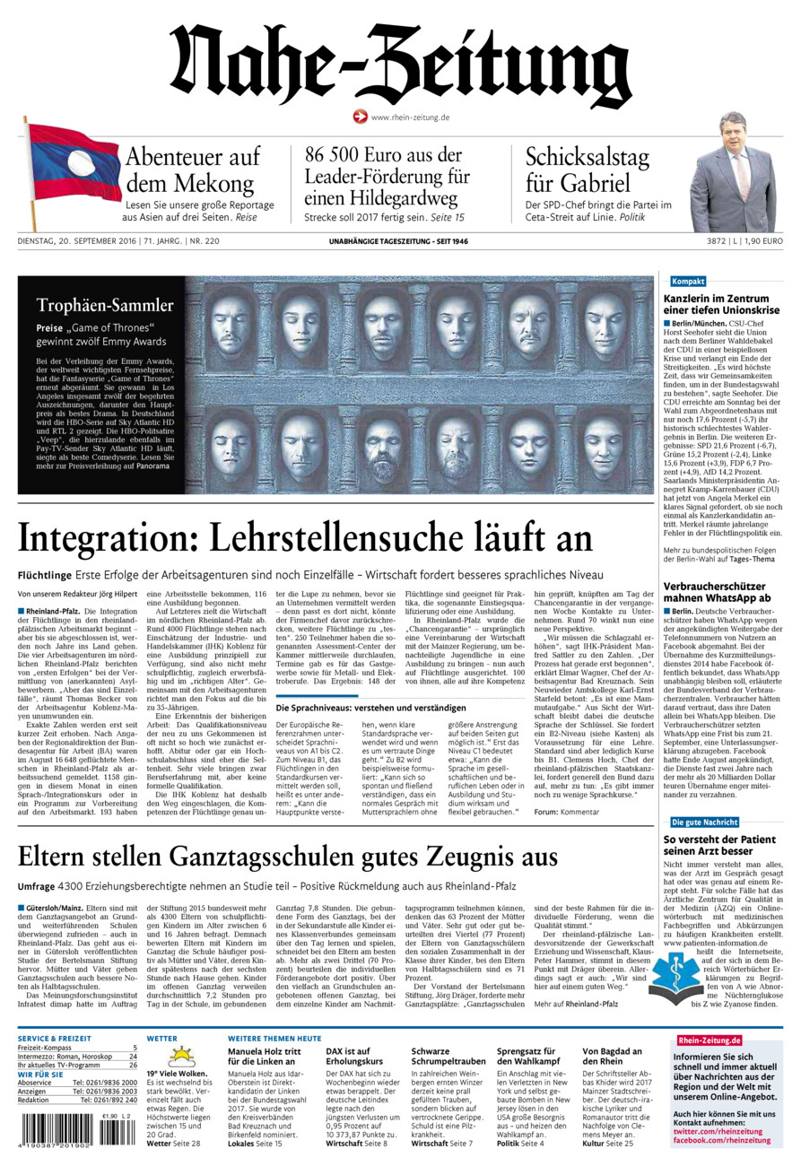Nahe-Zeitung vom Dienstag, 20.09.2016