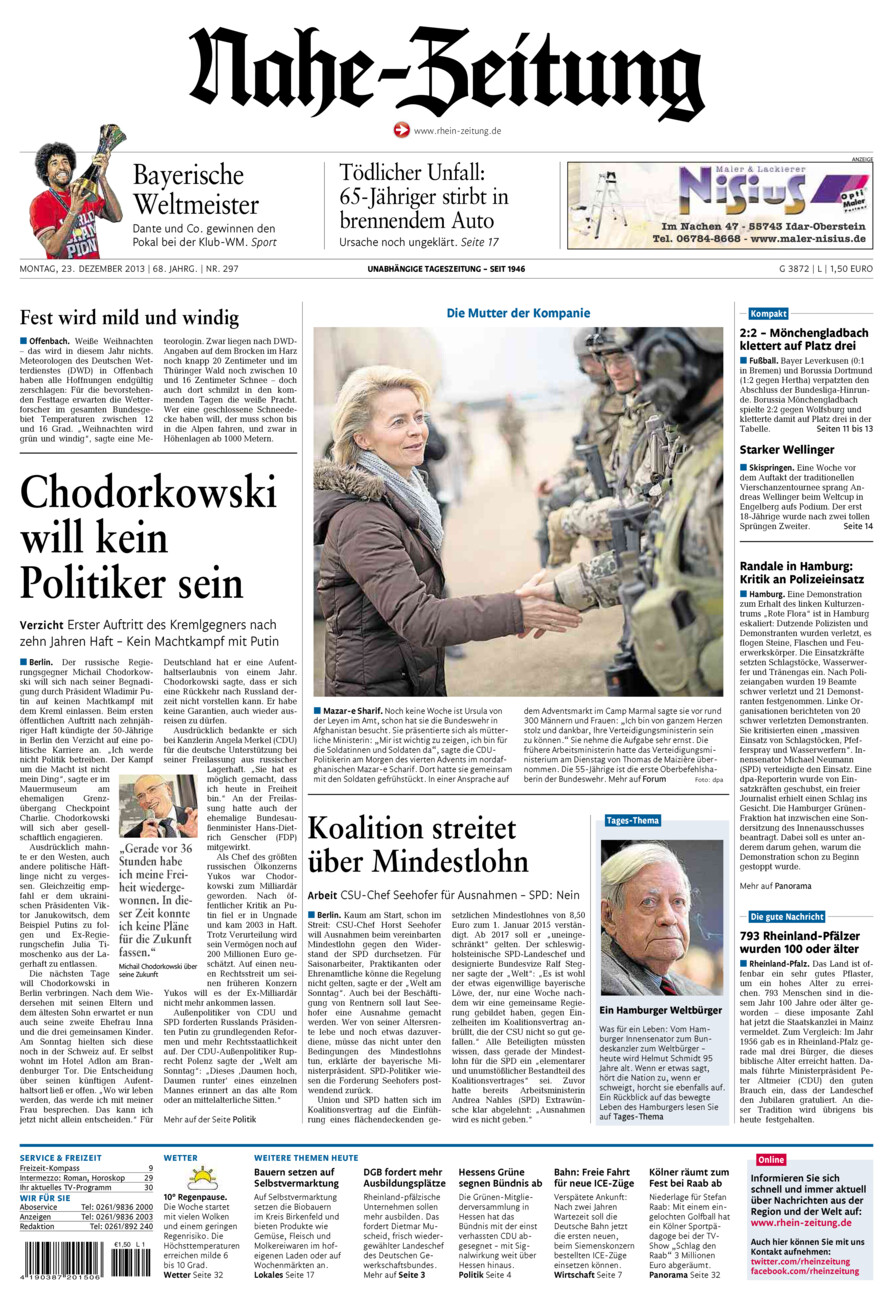 Nahe-Zeitung vom Montag, 23.12.2013