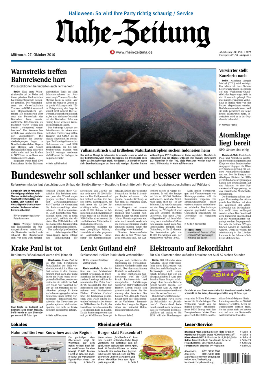 Nahe-Zeitung vom Mittwoch, 27.10.2010