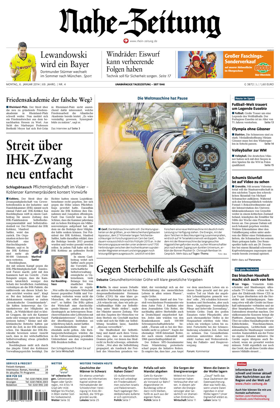 Nahe-Zeitung vom Montag, 06.01.2014