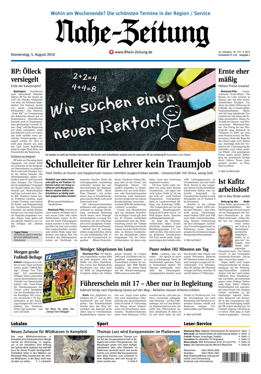 Nahe-Zeitung vom Donnerstag, 05.08.2010