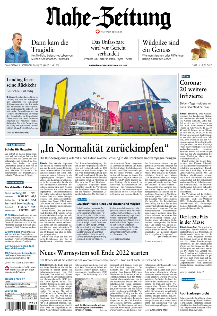 Nahe-Zeitung vom Donnerstag, 09.09.2021